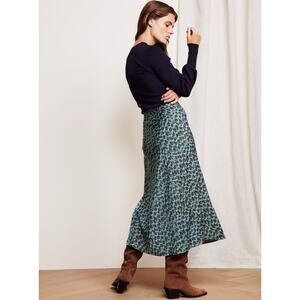 NWT Fabienne Chapot Claire skirt peacock print midi length recycled polyester 4